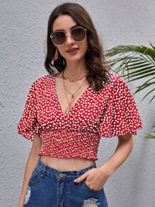 SHEIN لباس علوي بزهر اقحوان وبلوحة مدرز باكمام منتفضة