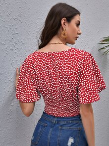 SHEIN لباس علوي بزهر اقحوان وبلوحة مدرز باكمام منتفضة