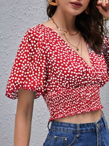 SHEIN لباس علوي بزهر اقحوان وبلوحة مدرز باكمام منتفضة