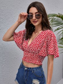 SHEIN لباس علوي بزهر اقحوان وبلوحة مدرز باكمام منتفضة