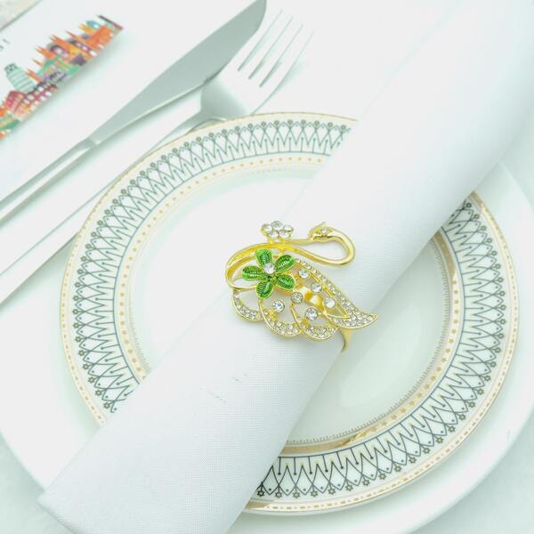 

4pcs Rhinestone Swan Napkin Ring, Gold