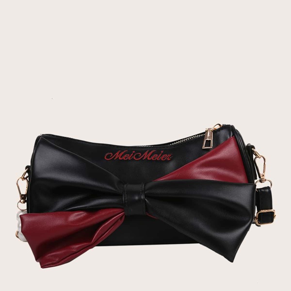 

Bow Decor Two Tone Crossbody Bag, Black