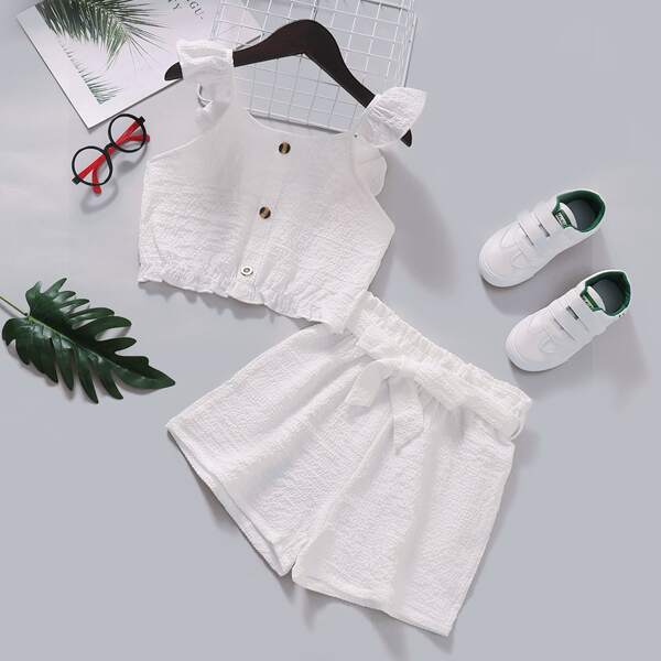 

Girls Ruffle Trim Cami Top With Shorts, White