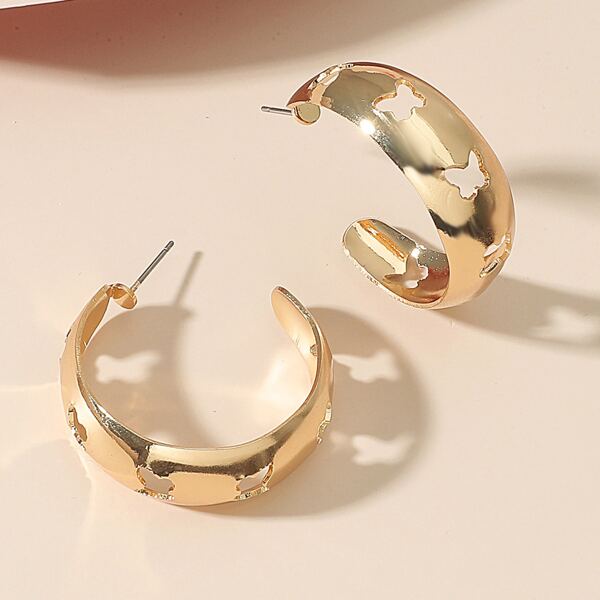 

Hollow Out Hoop Earrings, Gold