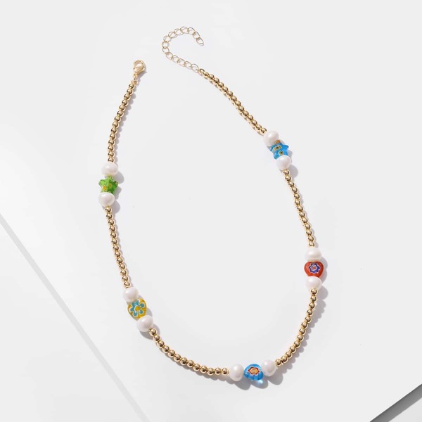 

Faux Pearl Decor Beaded Necklace, Gold