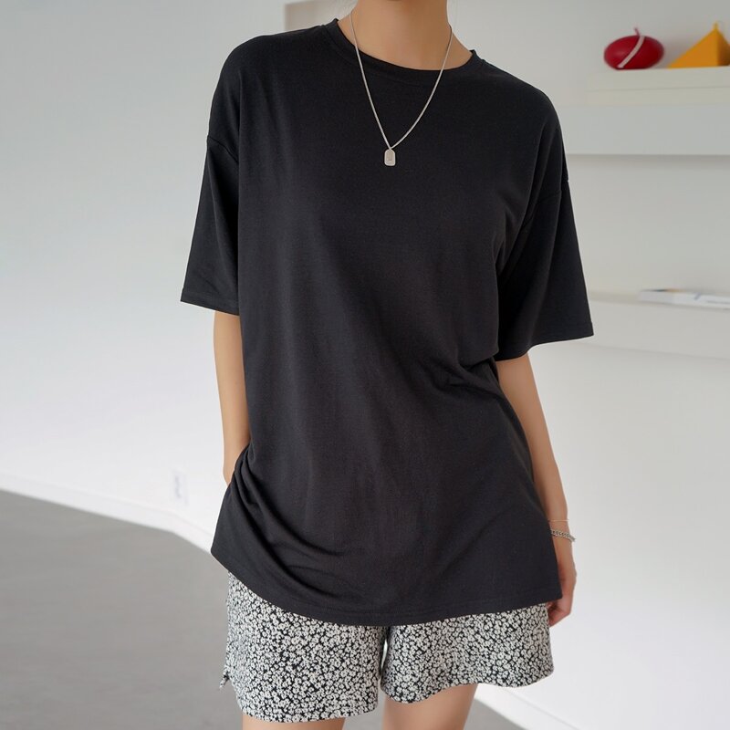 

Solid Drop Shoulder Oversized Tee, Black