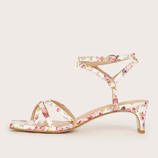 

Floral Graphic Strappy Sandals, Pink