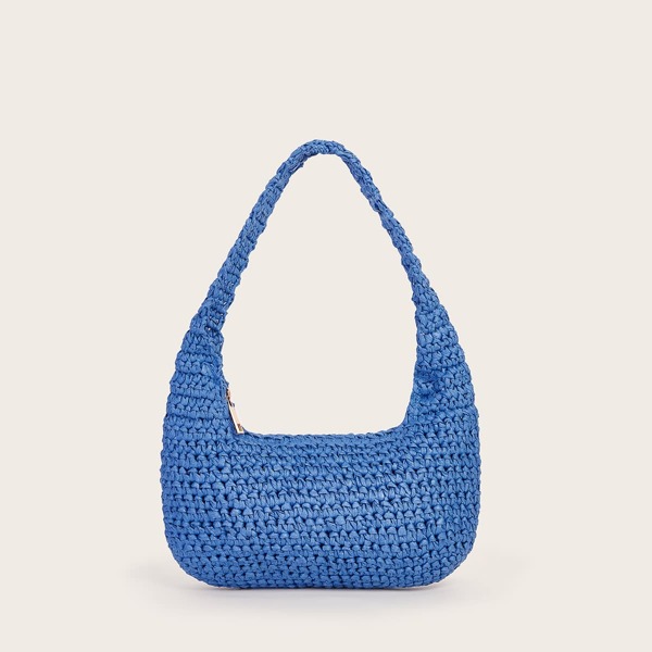 

Straw Shoulder Bag, Blue