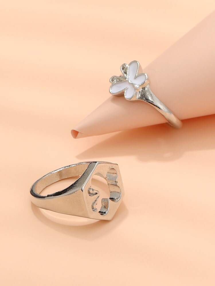 2 piezas anillo con diseño de mariposa de pareja - Plateado - Añade 3