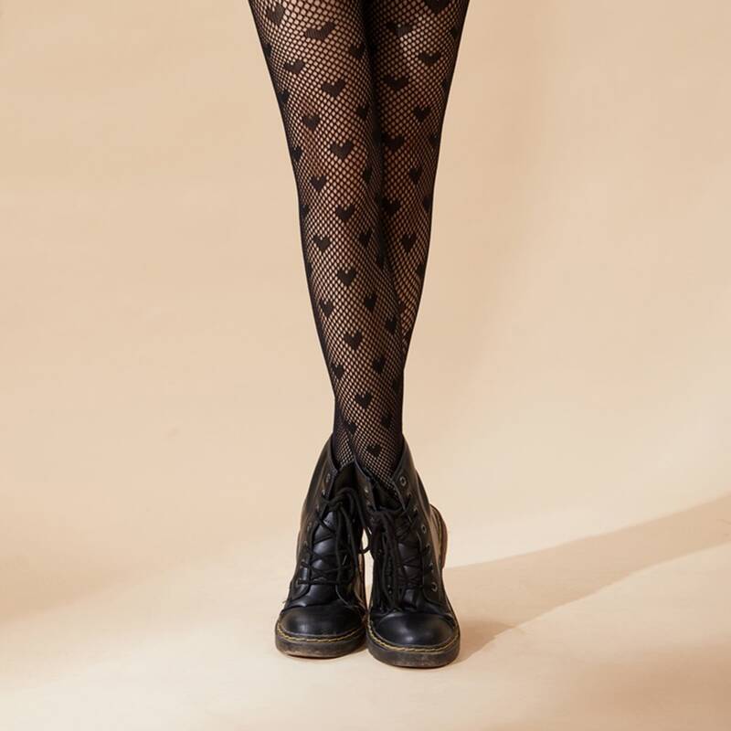 

Heart Pattern Fishnet Tights, Black