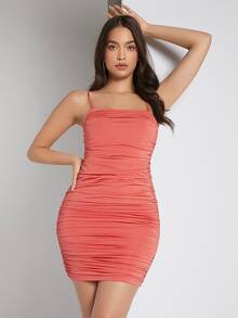 SHEIN Ruched Bodycon Dress - Watermelon Pink - View 5