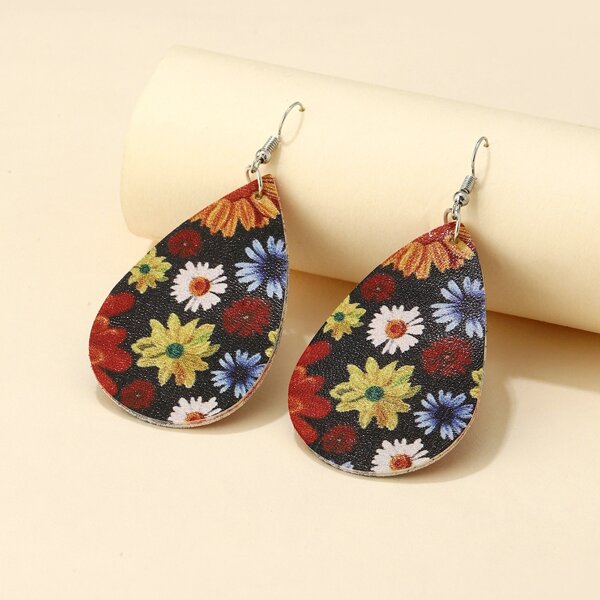 

Flower Print Water Drop Earrings, Multicolor