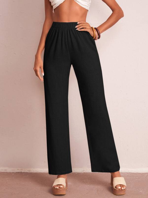 SHEIN LUNE Pantaloni larghi monocolore con vita elasticizzata