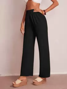 SHEIN LUNE Quần màu trơn Giải trí - màu đen - Xem 3