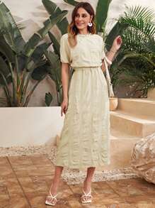 Đầm Cắt ra màu trơn Boho - Màu Khaki - Xem 1