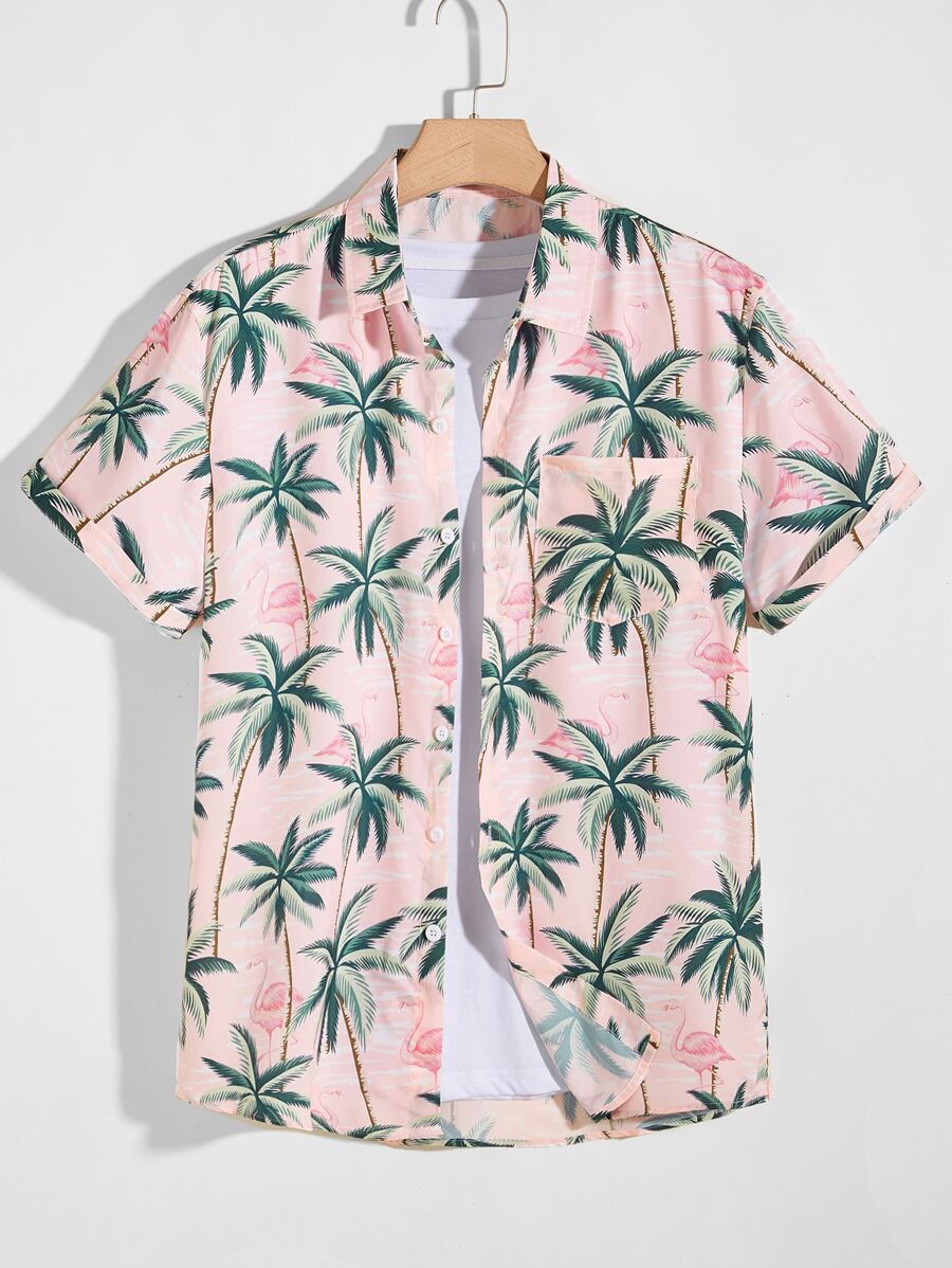 Manfinity RSRT Men Flamingo & Tree Print Hawaiian Shirt