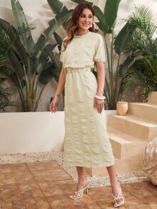 Đầm Cắt ra màu trơn Boho - Màu Khaki - Xem 3