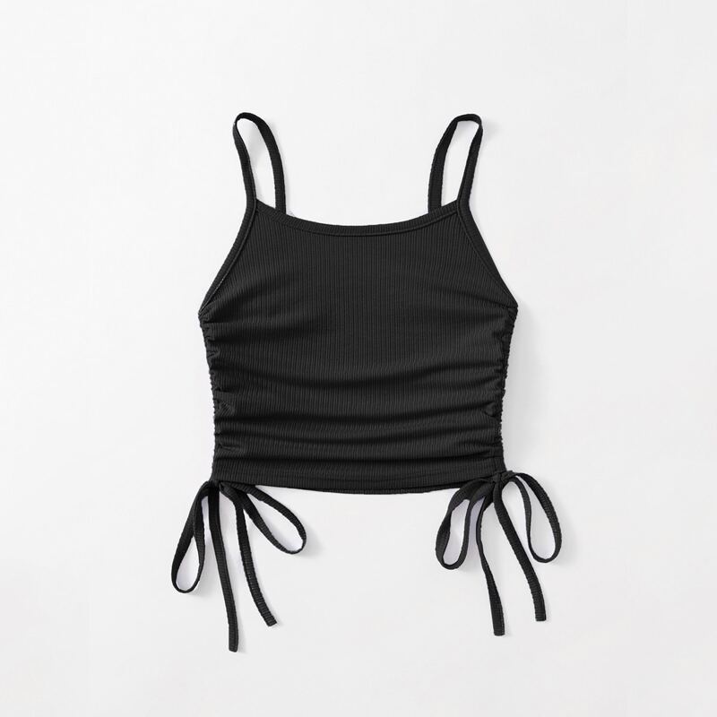 

Solid Drawstring Crop Cami, Black