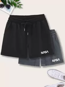 Manfinity Hypemode Quần short thể thao họa tiết chữ 2 gói cho nam - màu đen - Xem 1