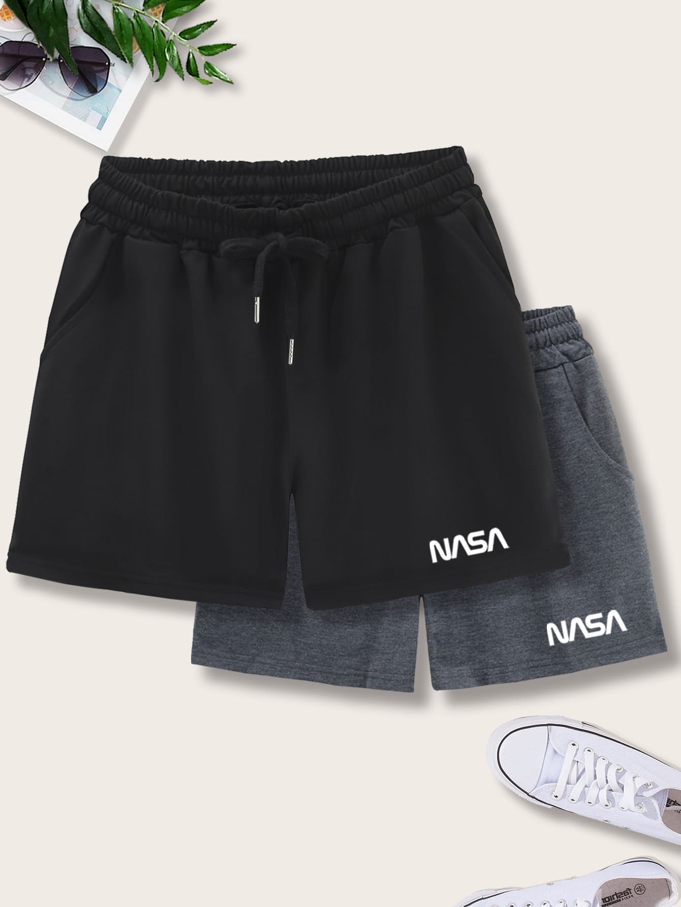 Manfinity Hypemode Quần short thể thao họa tiết chữ 2 gói cho nam - màu đen - Xem 1