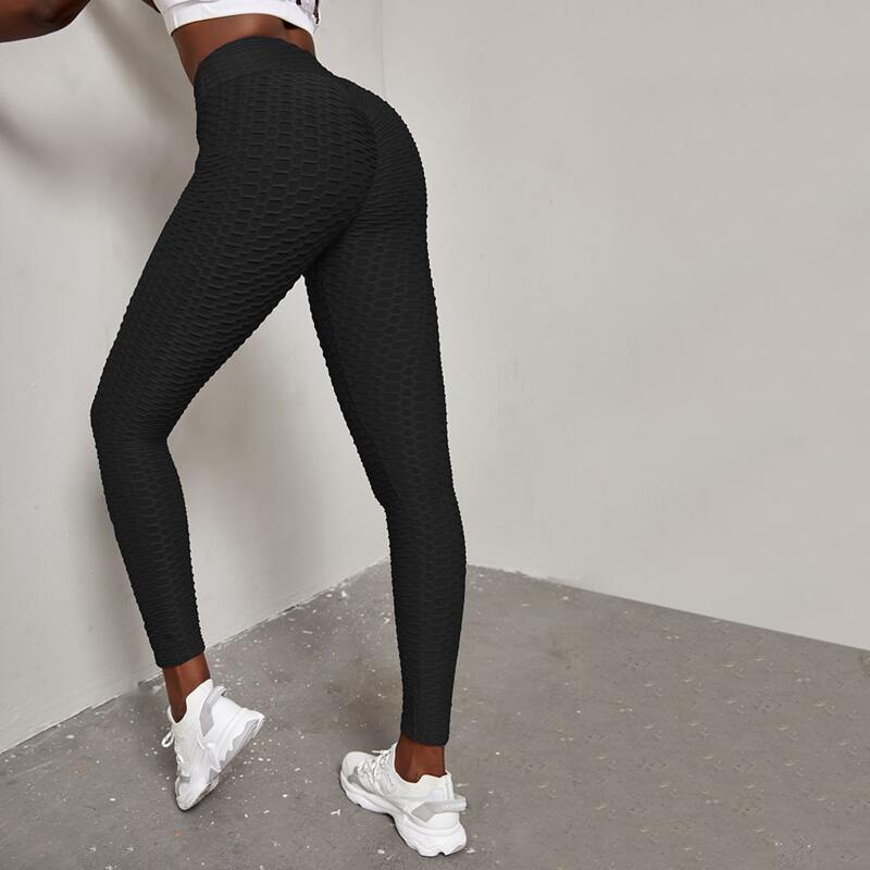 

Honeycomb Textured Crop Sports Leggings With Phone Pocket, Black