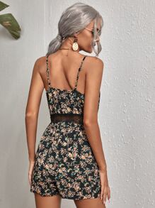 Ditsy Floral Lace Insert Cami Romper - Multicolor - View 2