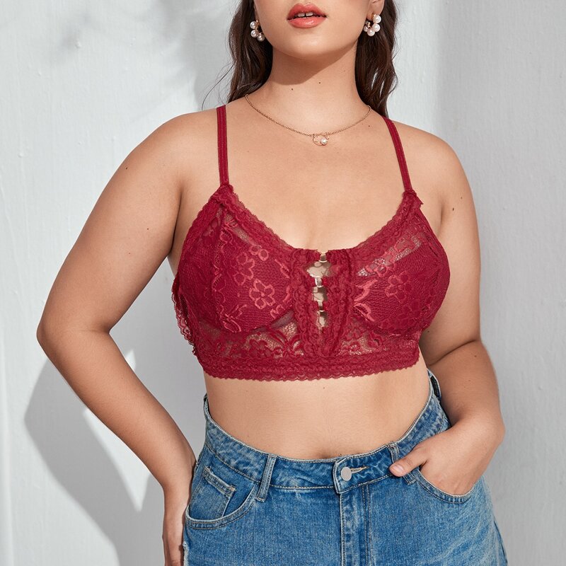 

Plus Floral Lace Bralette, Burgundy