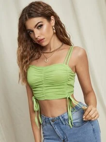SHEIN MOD Knot Detail Double Straps Cami Top - Lime Green - View 3