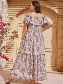 Mulvari 大碼滿版花卉拼接蕾絲連衣裙 - 彩色 - 查看 2