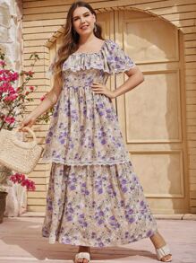 Mulvari 大碼滿版花卉拼接蕾絲連衣裙 - 彩色 - 查看 5