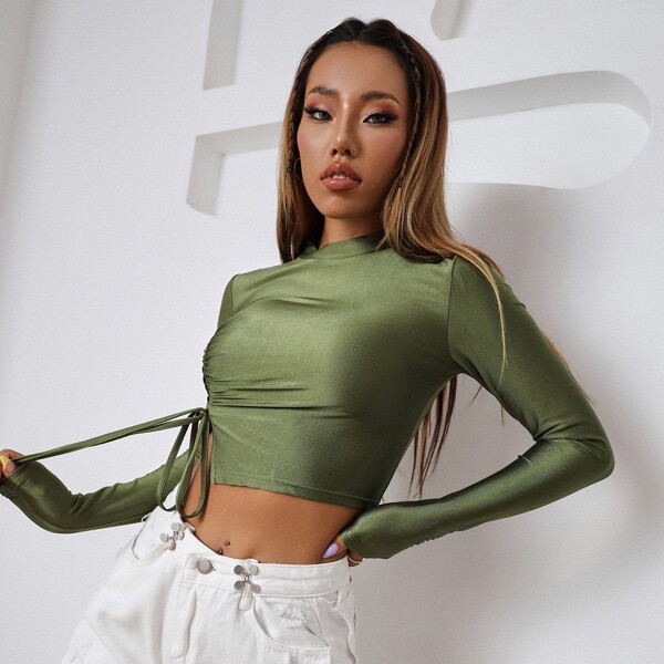 

Form-Fitting Drawstring Crop Top, Green
