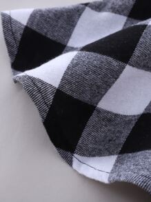 女嬰格紋腰帶襯衫洋裝 - 黑與白 - 查看 3