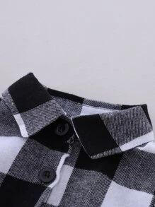 女嬰格紋腰帶襯衫洋裝 - 黑與白 - 查看 4