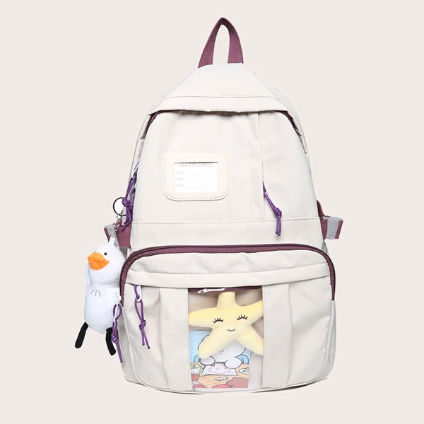 

Cartoon Decor Functional Backpack, Beige