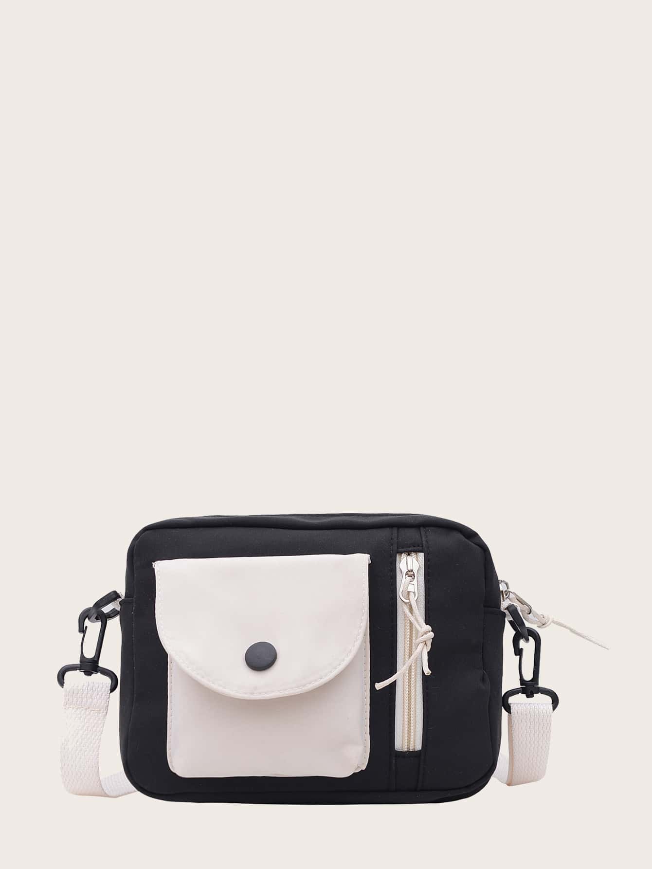 Túi đeo chéo mini hai tông màu phía trước Túi đi học dành cho sinh viên mới tốt nghiệp, cô gái tuổi teen, sinh viên năm nhất, sinh viên năm hai, trung học cơ sở và trung học phổ thông, đại học và trung học phổ thông, hoàn hảo cho hoạt động ngoài trời, du lịch và quay lại trường học - màu đen - Xem 1