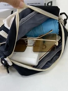 Túi đeo chéo mini hai tông màu phía trước Túi đi học dành cho sinh viên mới tốt nghiệp, cô gái tuổi teen, sinh viên năm nhất, sinh viên năm hai, trung học cơ sở và trung học phổ thông, đại học và trung học phổ thông, hoàn hảo cho hoạt động ngoài trời, du lịch và quay lại trường học - màu đen - Xem 3