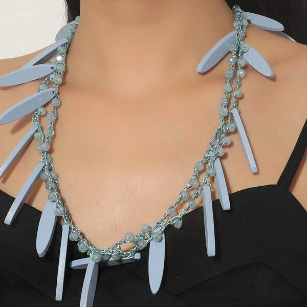 

Geometric Charm Crystal Decor Necklace, Blue
