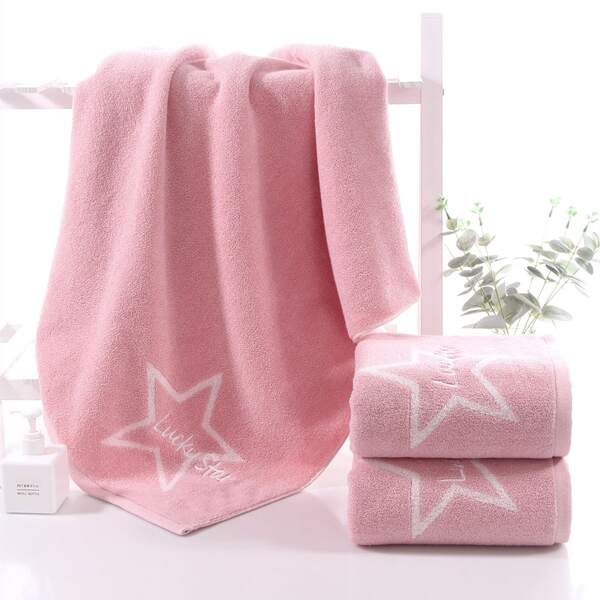 

1pc Star Pattern Bath Towel, Pink