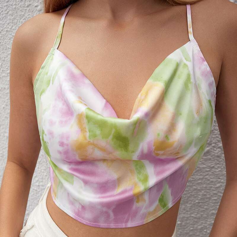 

Tie Dye Crisscross Knotted Backless Crop Top, Multicolor