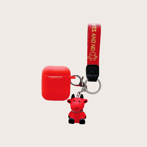 

Solid Case For Airpods With Cow Pendant, Red
