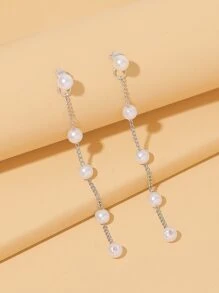 Faux Pearl Decor Earrings - Silver - View 3