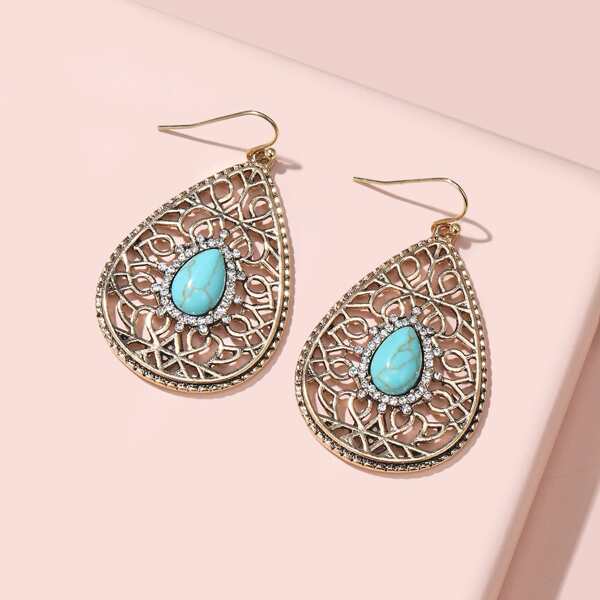 

Hollow Out Water Drop Earrings, Blue