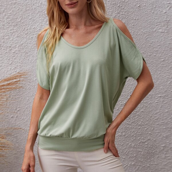 

Solid Cold Shoulder Tee, Mint green