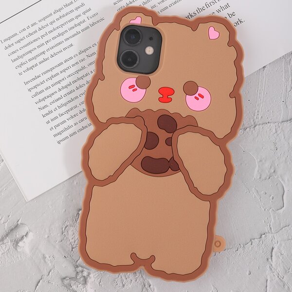 

Cartoon Bear Design Phone Case, Brown