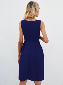 SHEIN LUNE 素色合身和傘狀連衣裙不帶包 - 寶藍色 - 查看 2