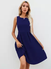 SHEIN LUNE 素色合身和傘狀連衣裙不帶包 - 寶藍色 - 查看 5