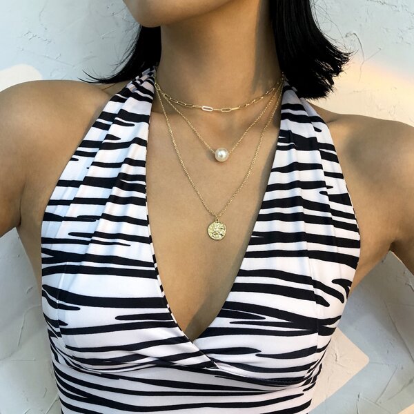 

Faux Pearl Decor Layered Necklace, Gold