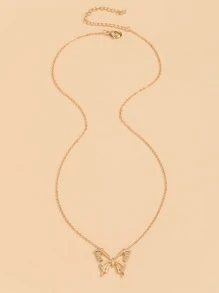 蝴蝶吊墜項鍊 - 金黃色 - 查看 2