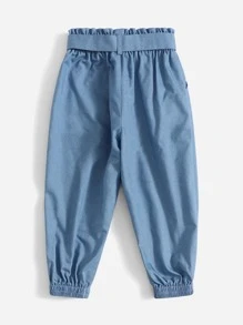 小女童紙袋腰腰帶束腳牛仔褲 - 中等水洗藍 - 查看 2