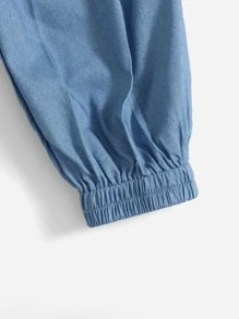 小女童紙袋腰腰帶束腳牛仔褲 - 中等水洗藍 - 查看 3